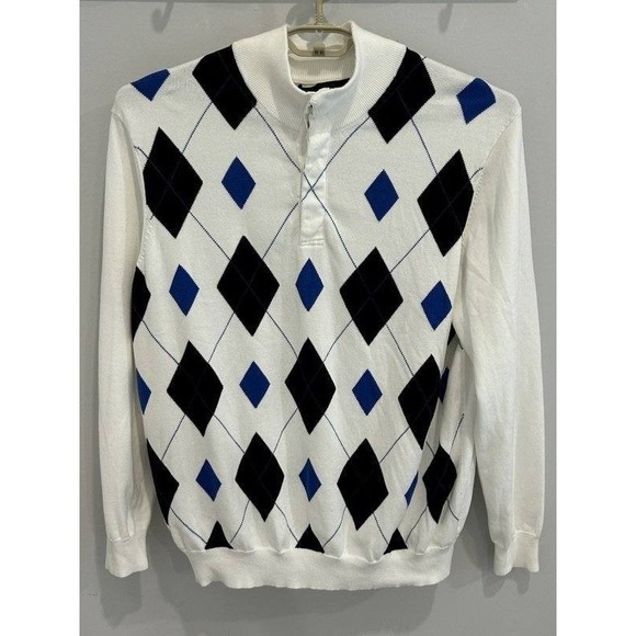 Brooks Brothers Other - Brooks Brothers White Argyle Blue Long Sleeve‎ Sweater 1/4 Button St Andrews XL